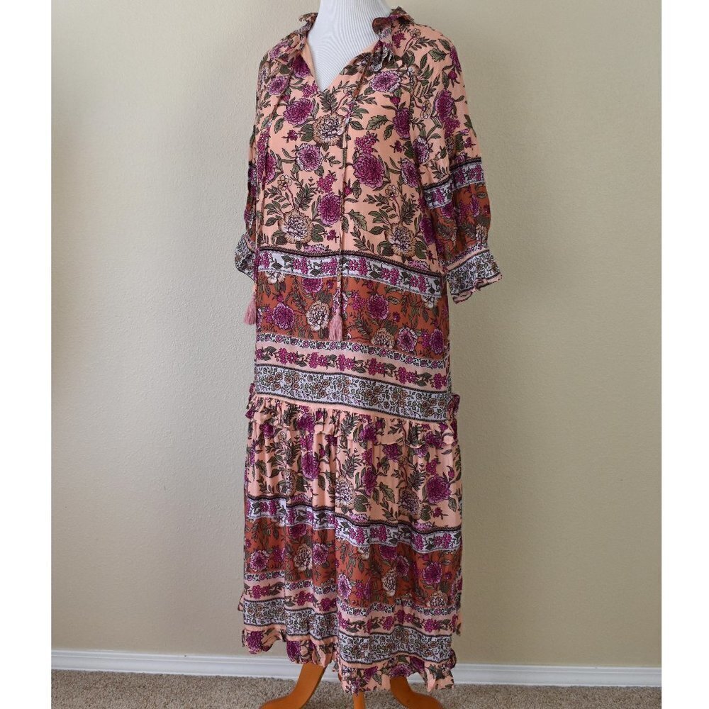 BTFL-LIFE Border Print Tiered Dress Large - Picture 2 of 7